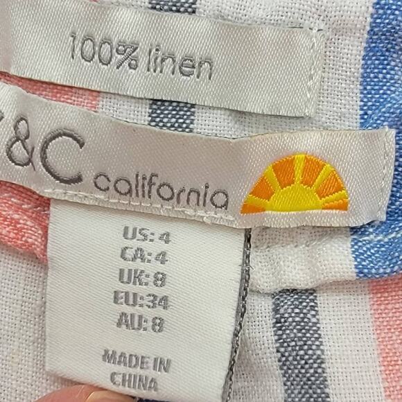 4/$20 -C&C California Striped 100% Linen High Waist Shorts - Size 4 - Picture 4 of 4